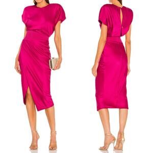 NWT $450 Zhivago Satin Bond Midi Dress in Fuchsia (Size US 2)